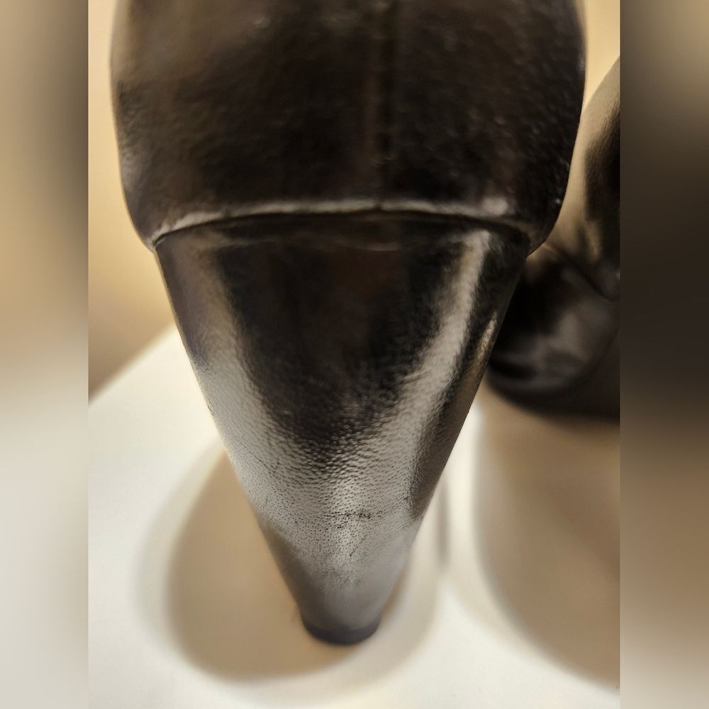 Miz Mooz "Nan" Black Leather Round Toe Pyramid Heel Classic Pumps Sz.10 Ret.$185 - Picture 4 of 8